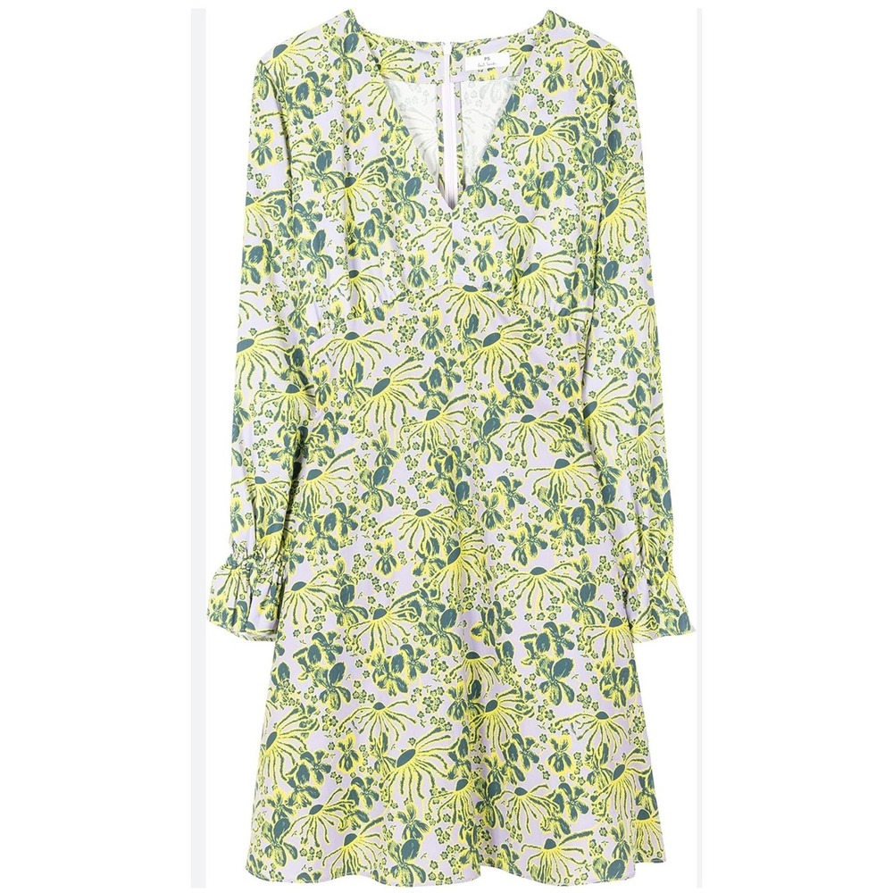 PS by Paul Smithβ Floral Mini Dress Lavender V-Neck Long Sleeve Dress